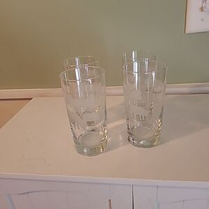 Set of Four Etched Glasses